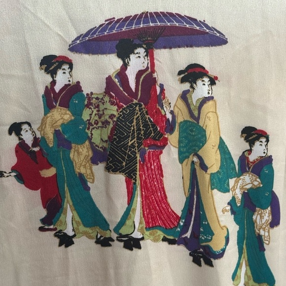 N Natori Geisha Printed Satin Zip Caftan Dress Size M Mandarin Soft Casual PJ’s - Picture 7 of 11